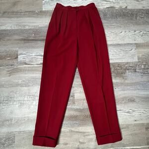 Henri Bendel Red Wool Pleated Trousers Made in France Size 6